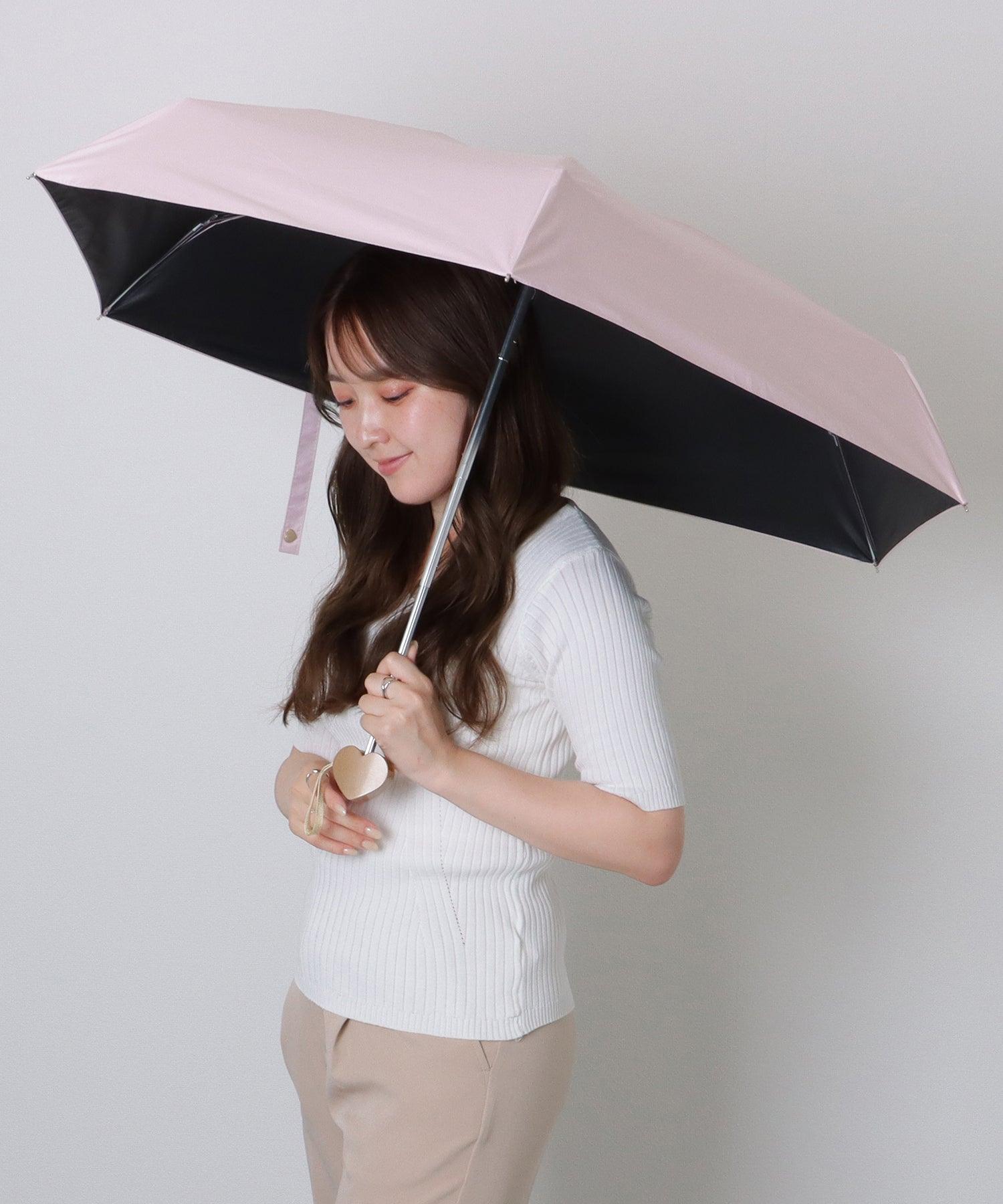 レースレディース Lace Ladies ソリッドカラー ハート ハンドル 晴雨兼用 折りたたみ傘 （ブルー） ブルー