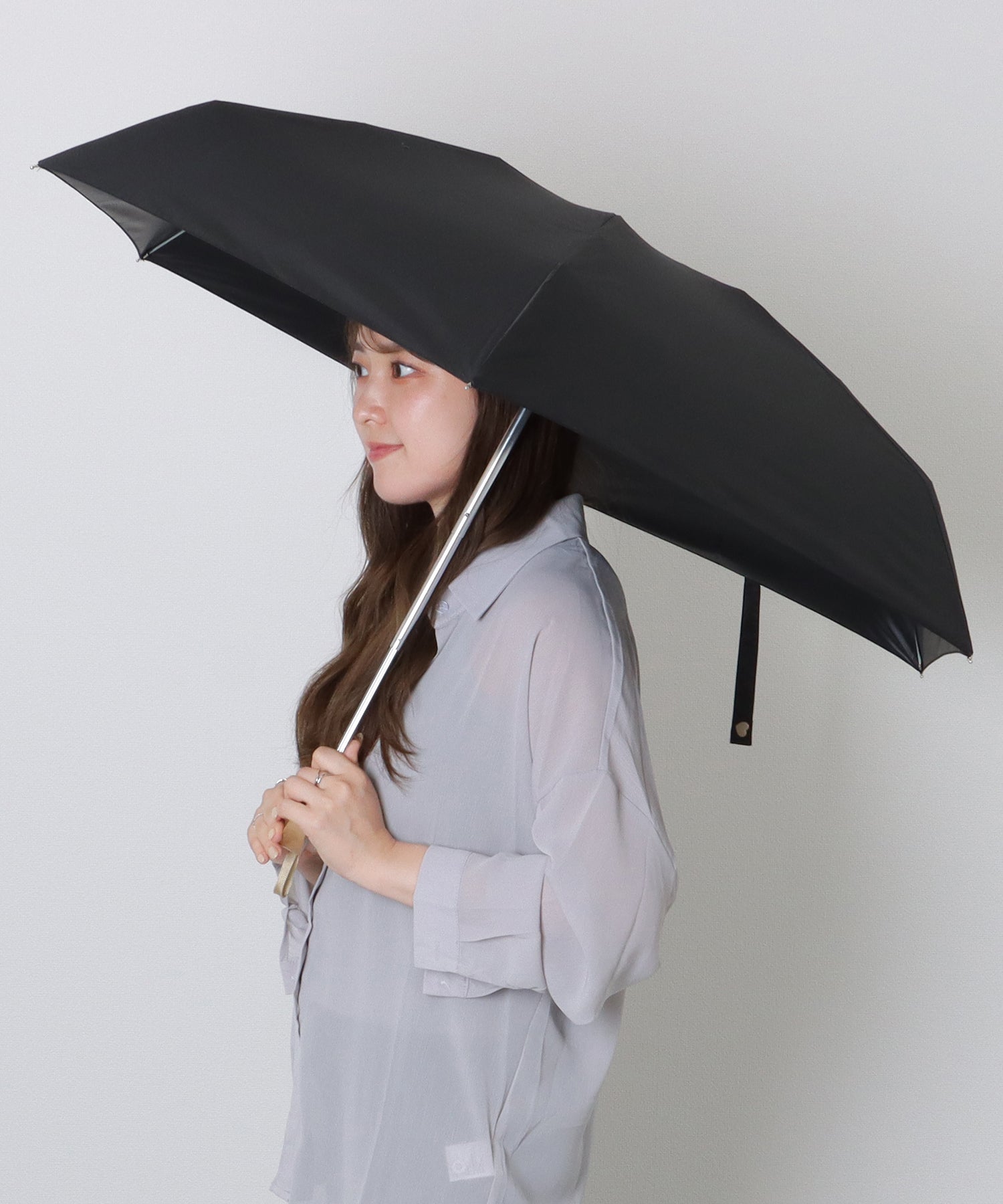 レースレディース Lace Ladies ソリッドカラー ハート ハンドル 晴雨兼用 折りたたみ傘 （ブラック） ブラック