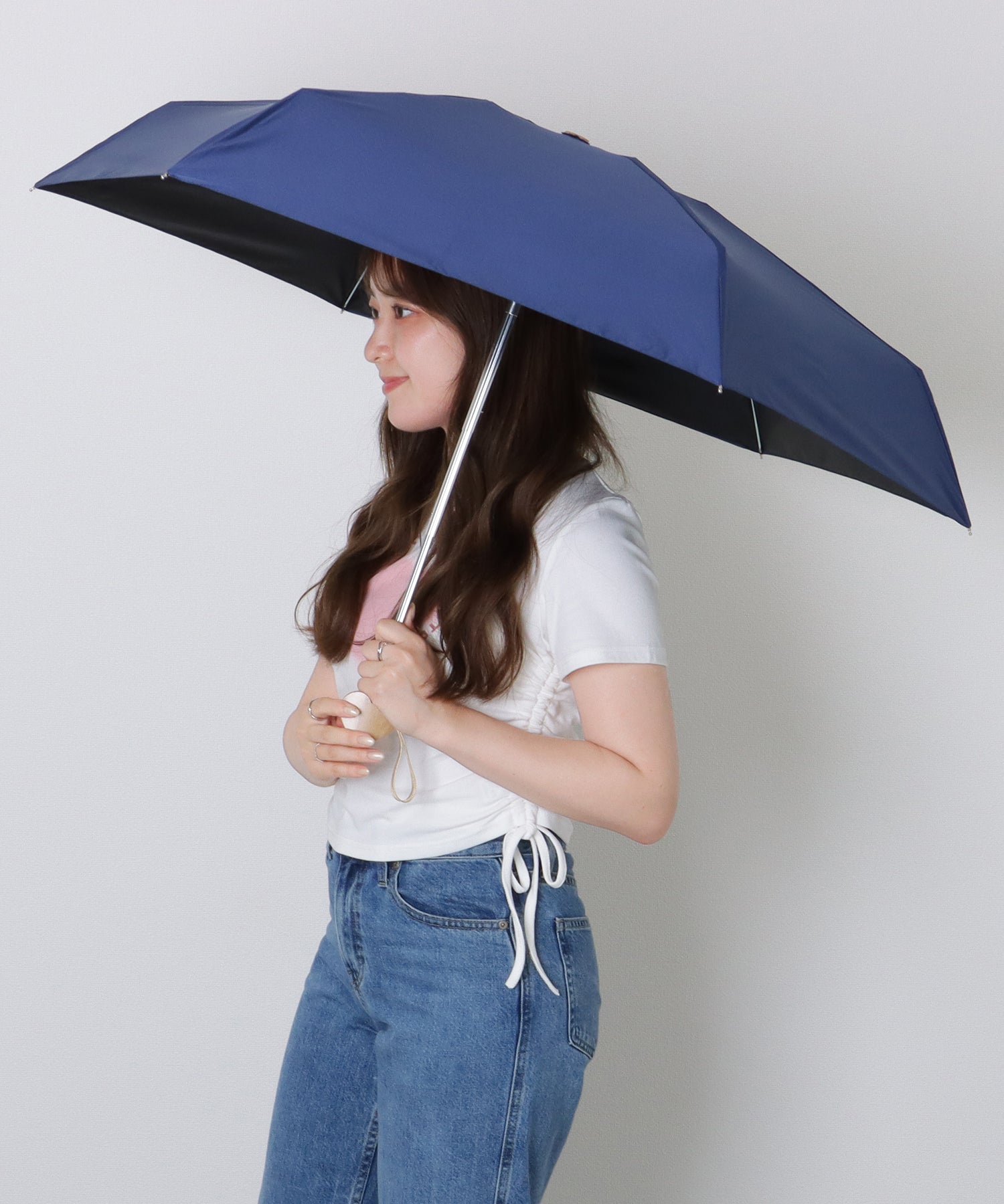 レースレディース Lace Ladies ソリッドカラー ハート ハンドル 晴雨兼用 折りたたみ傘 （ネイビー） ネイビー