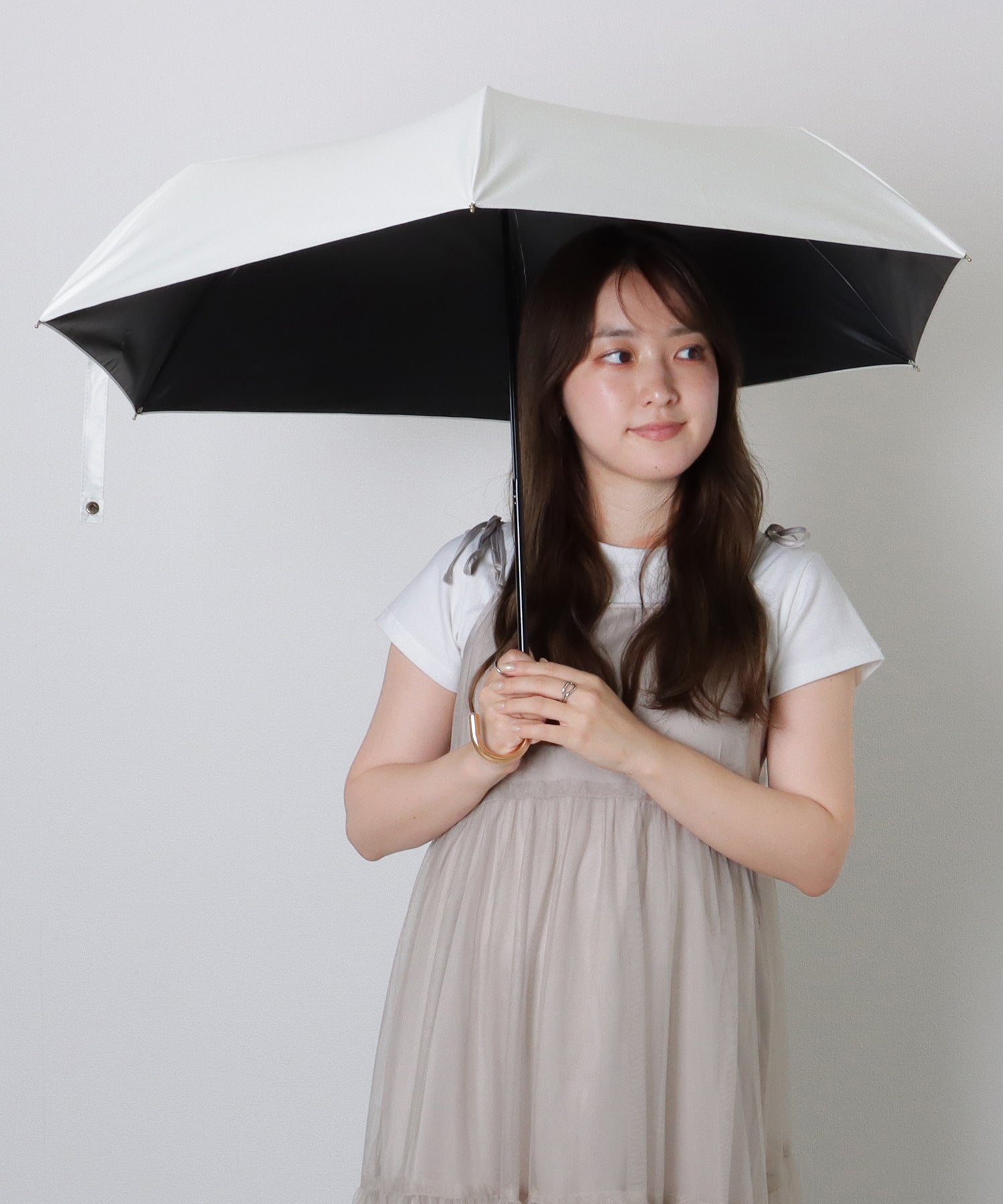 レースレディース Lace Ladies ソリッドカラー メタリック ハンドル 晴雨兼用 折りたたみ傘 （グレー） グレー
