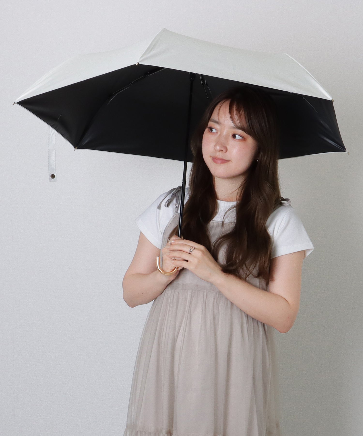 レースレディース Lace Ladies ソリッドカラー メタリック ハンドル 晴雨兼用 折りたたみ傘 （グレー） グレー