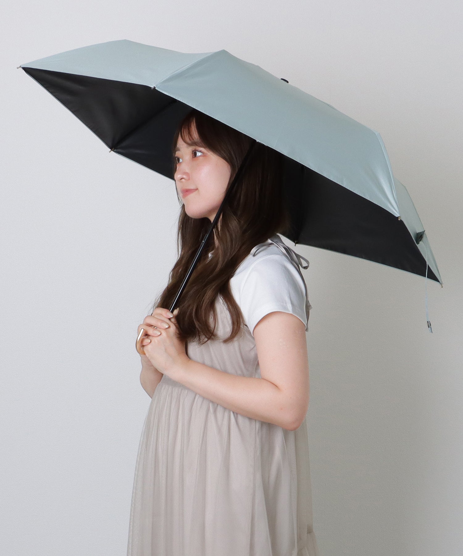 レースレディース Lace Ladies ソリッドカラー メタリック ハンドル 晴雨兼用 折りたたみ傘 （ブルー） ブルー
