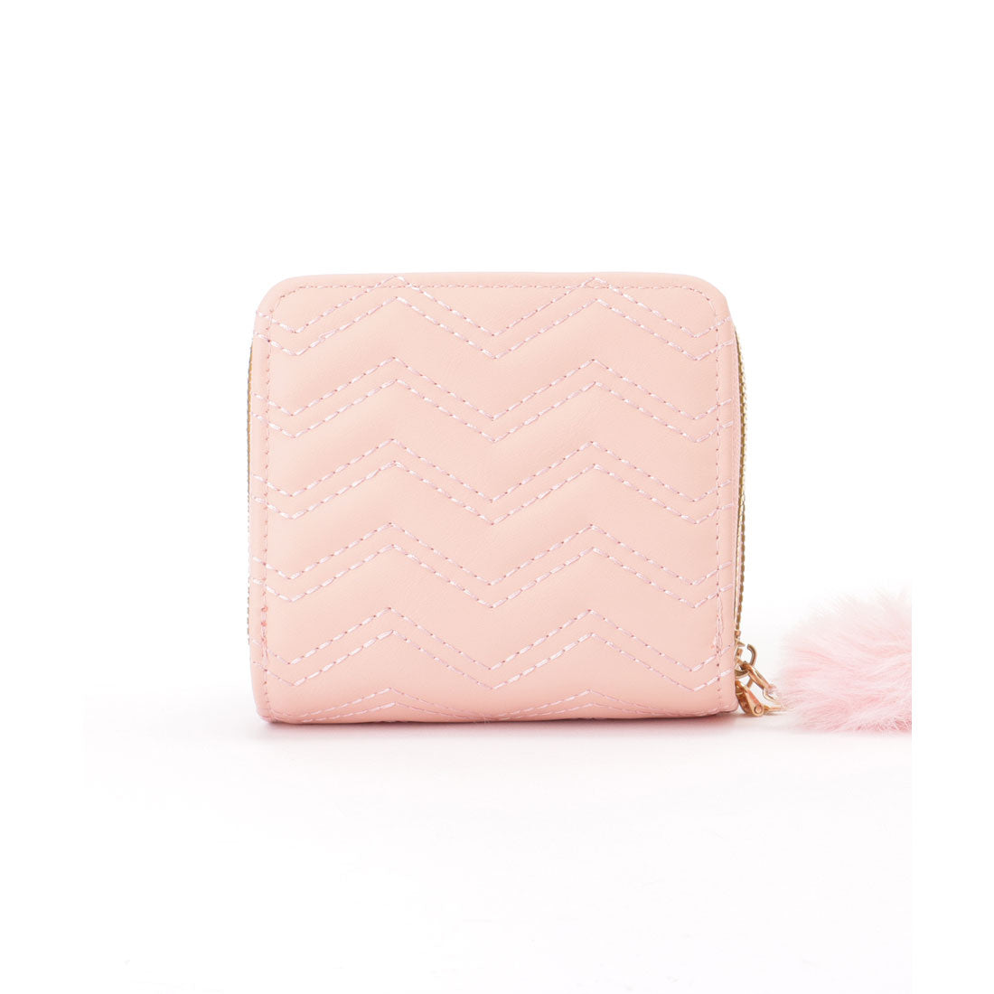 レースレディース Lace Ladies ファー チャーム付き ジグザグ ステッチ コンパクト ウォレット （ブルー） ブルー