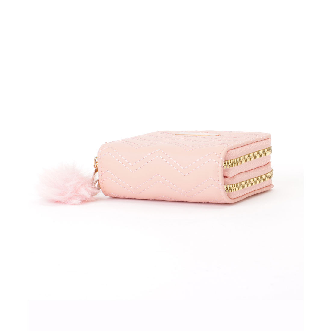 レースレディース Lace Ladies ファー チャーム付き ジグザグ ステッチ コンパクト ウォレット （ブルー） ブルー