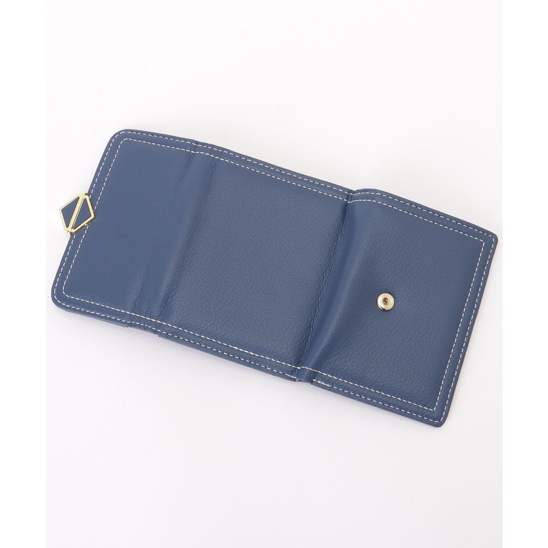 レースレディース Lace Ladies スクエア モチーフ付き レザー調 ステッチ 三つ折り財布