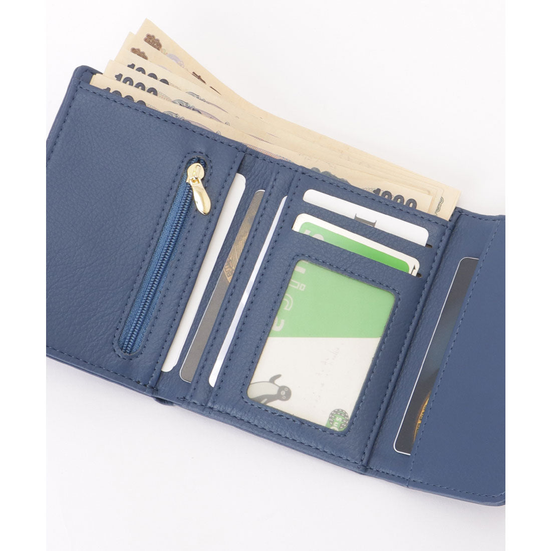 レースレディース Lace Ladies スクエア モチーフ付き レザー調 ステッチ 三つ折り財布