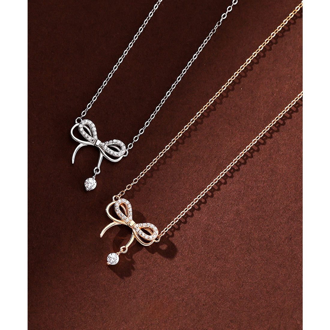 レースレディース Lace Ladies ビジュー付き ダブル リボン チェーン ネックレス （シルバー） シルバー