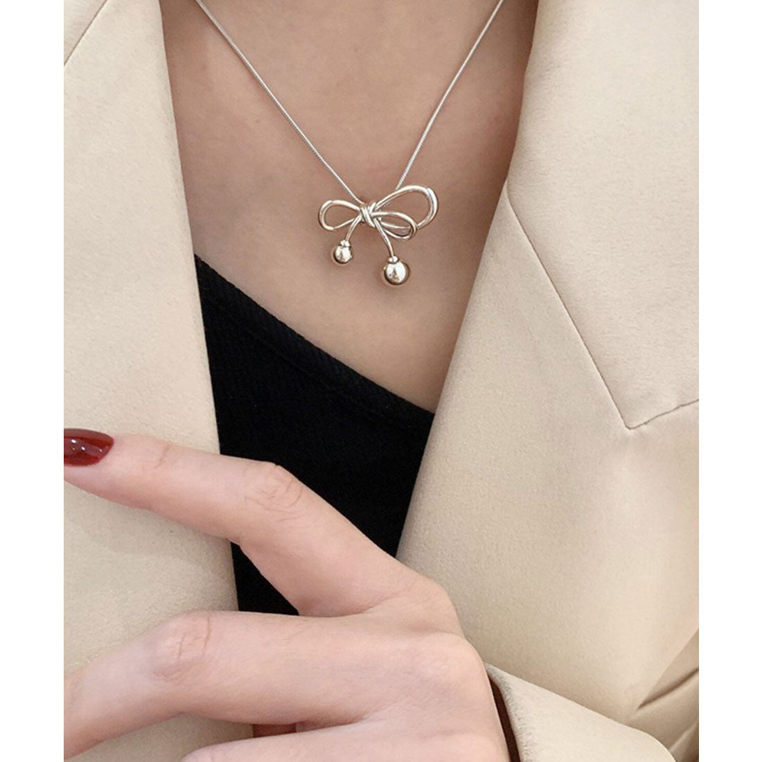 レースレディース Lace Ladies ハート リボン バラエティ デザイン ネックレス （A.シルバー） A.シルバー