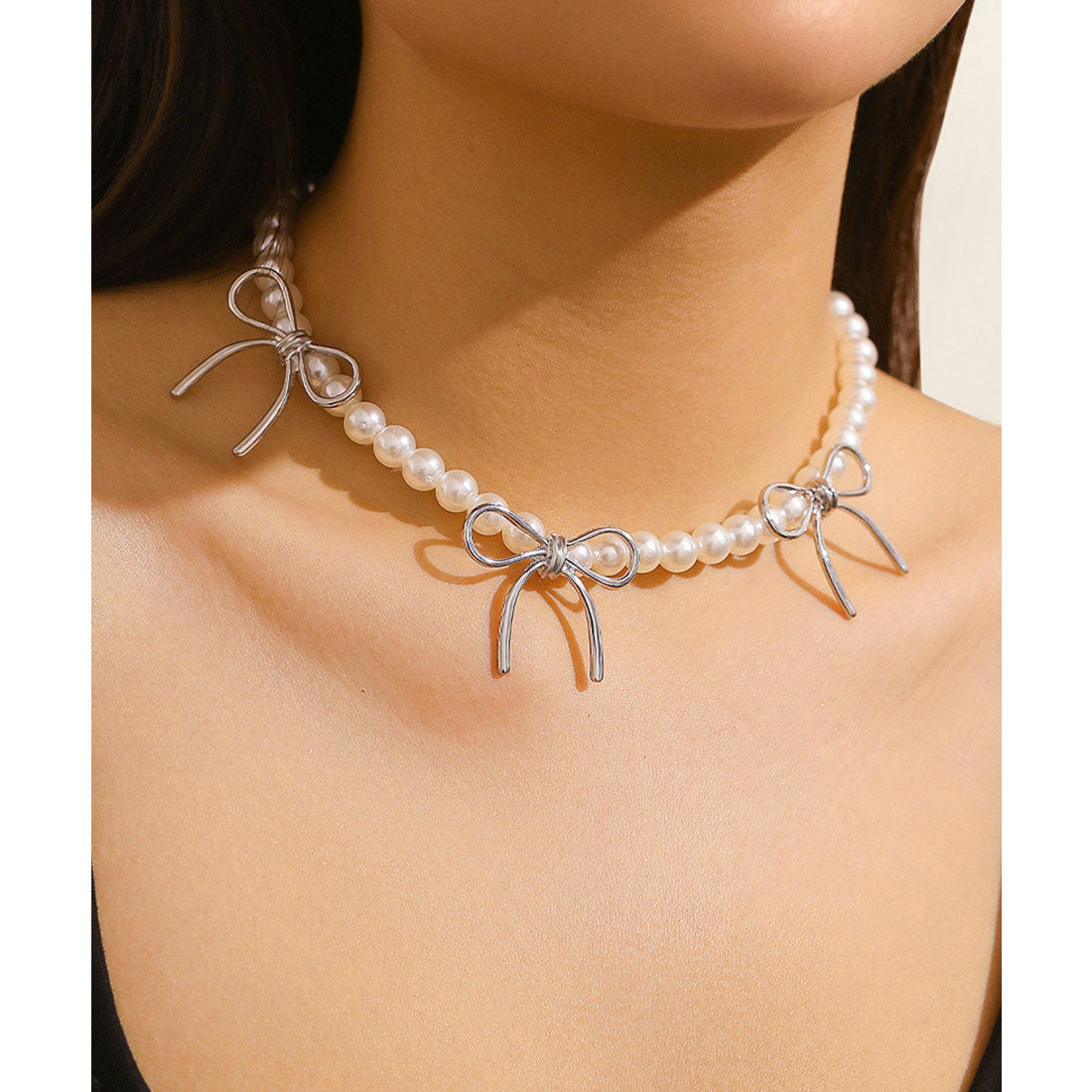 レースレディース Lace Ladies リボン モチーフ バラエティ デザイン ネックレス （E.シルバー） E.シルバー