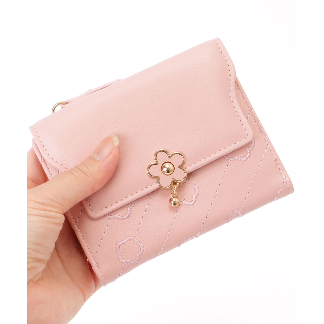 レースレディース Lace Ladies レザー調 フラワー デザイン 三つ折り 財布 （グレー） グレー