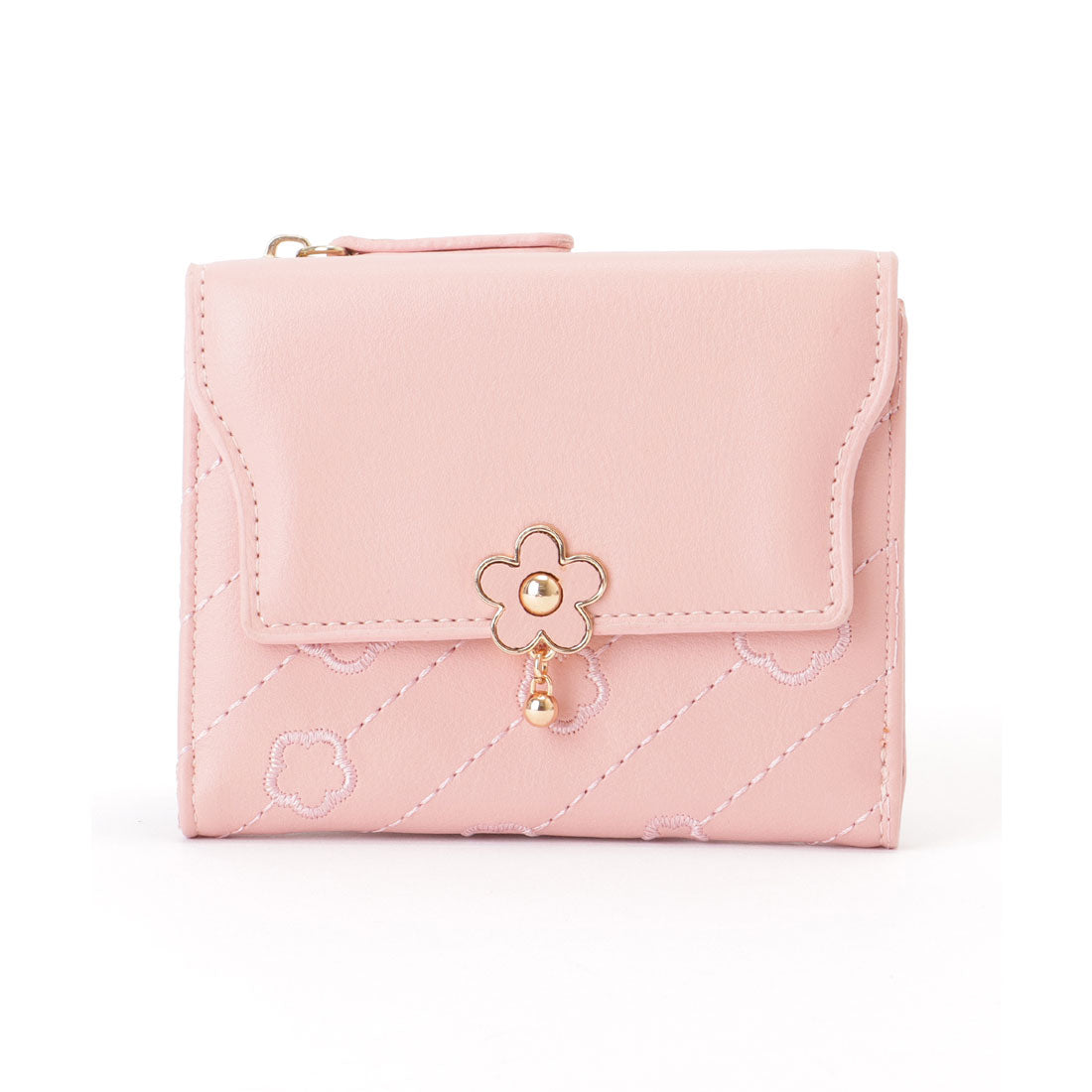 レースレディース Lace Ladies レザー調 フラワー デザイン 三つ折り 財布 （グレー） グレー