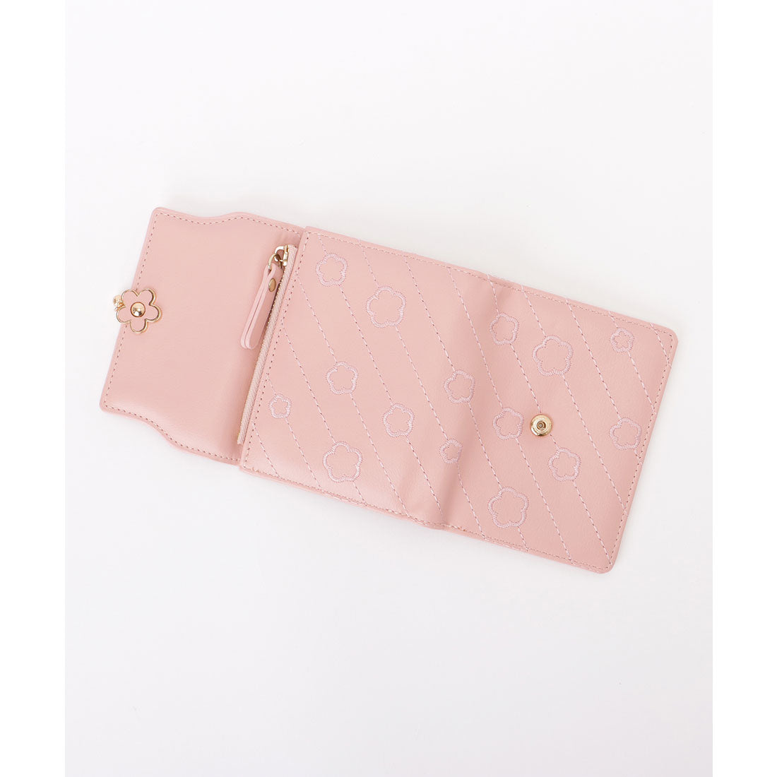レースレディース Lace Ladies レザー調 フラワー デザイン 三つ折り 財布 （グレー） グレー