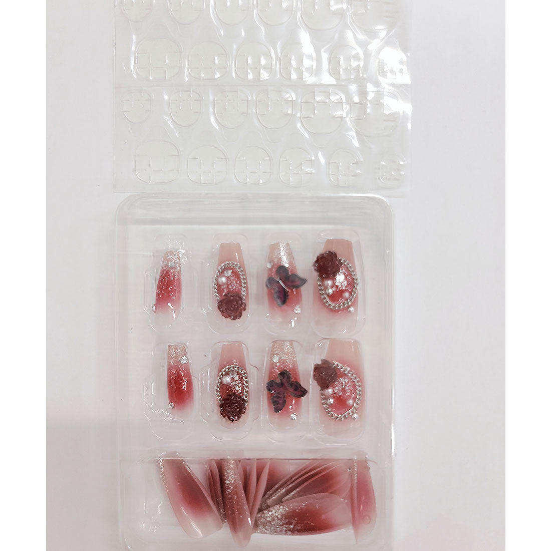 レースレディース Lace Ladies 3D ラメ フレンチ ネイルチップ セット【返品不可商品】 （レッド） レッド