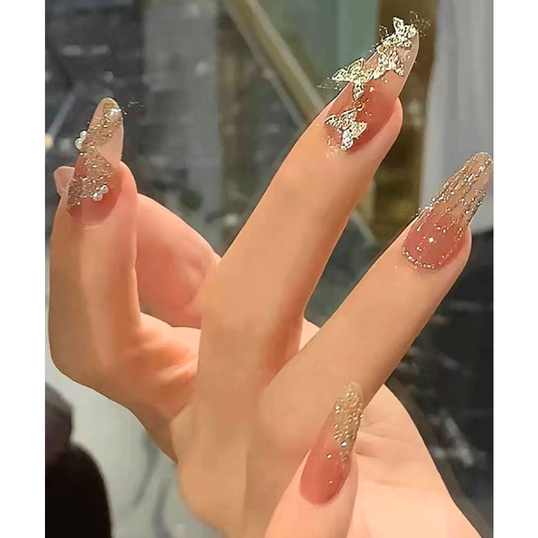 レースレディース Lace Ladies バラエティ ビジュー 血色カラー デザイン ネイルチップ【返品不可商品】 （D） D