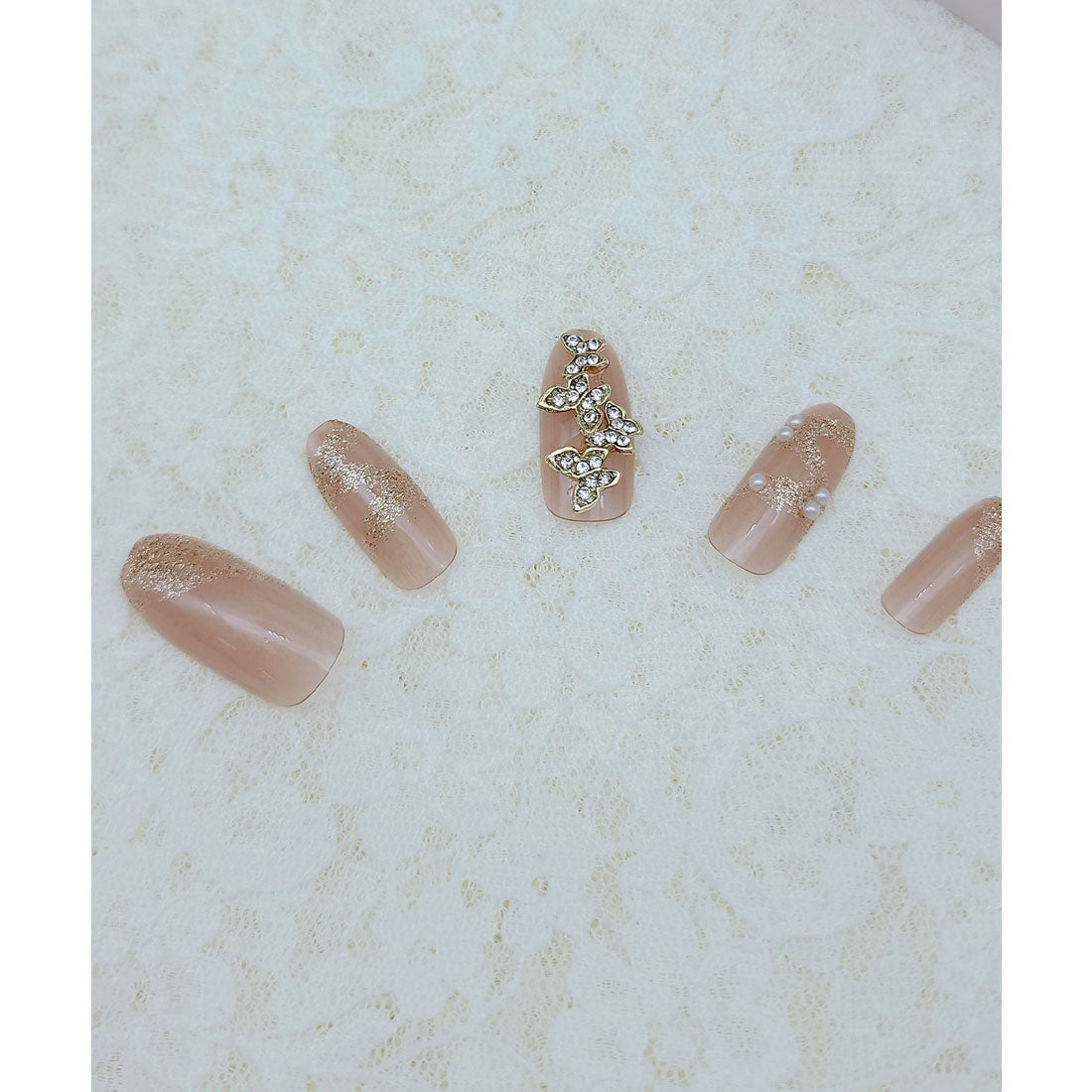 レースレディース Lace Ladies バラエティ ビジュー 血色カラー デザイン ネイルチップ【返品不可商品】 （D） D