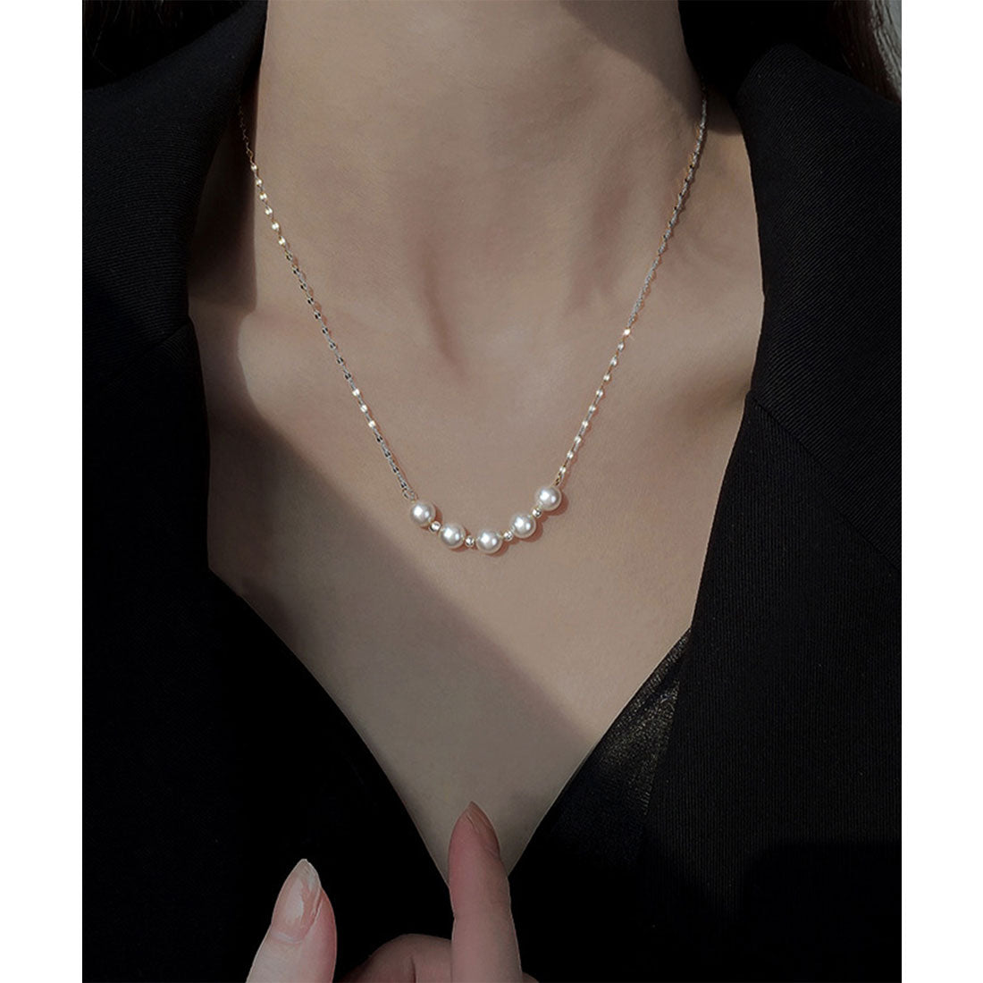 レースレディース Lace Ladies メタリック フロント パール コンビ ネックレス （シルバー） シルバー