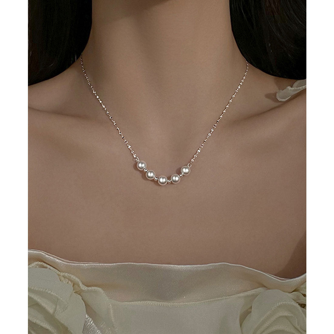レースレディース Lace Ladies メタリック フロント パール コンビ ネックレス （シルバー） シルバー
