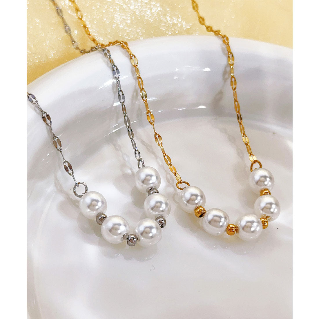 レースレディース Lace Ladies メタリック フロント パール コンビ ネックレス （シルバー） シルバー