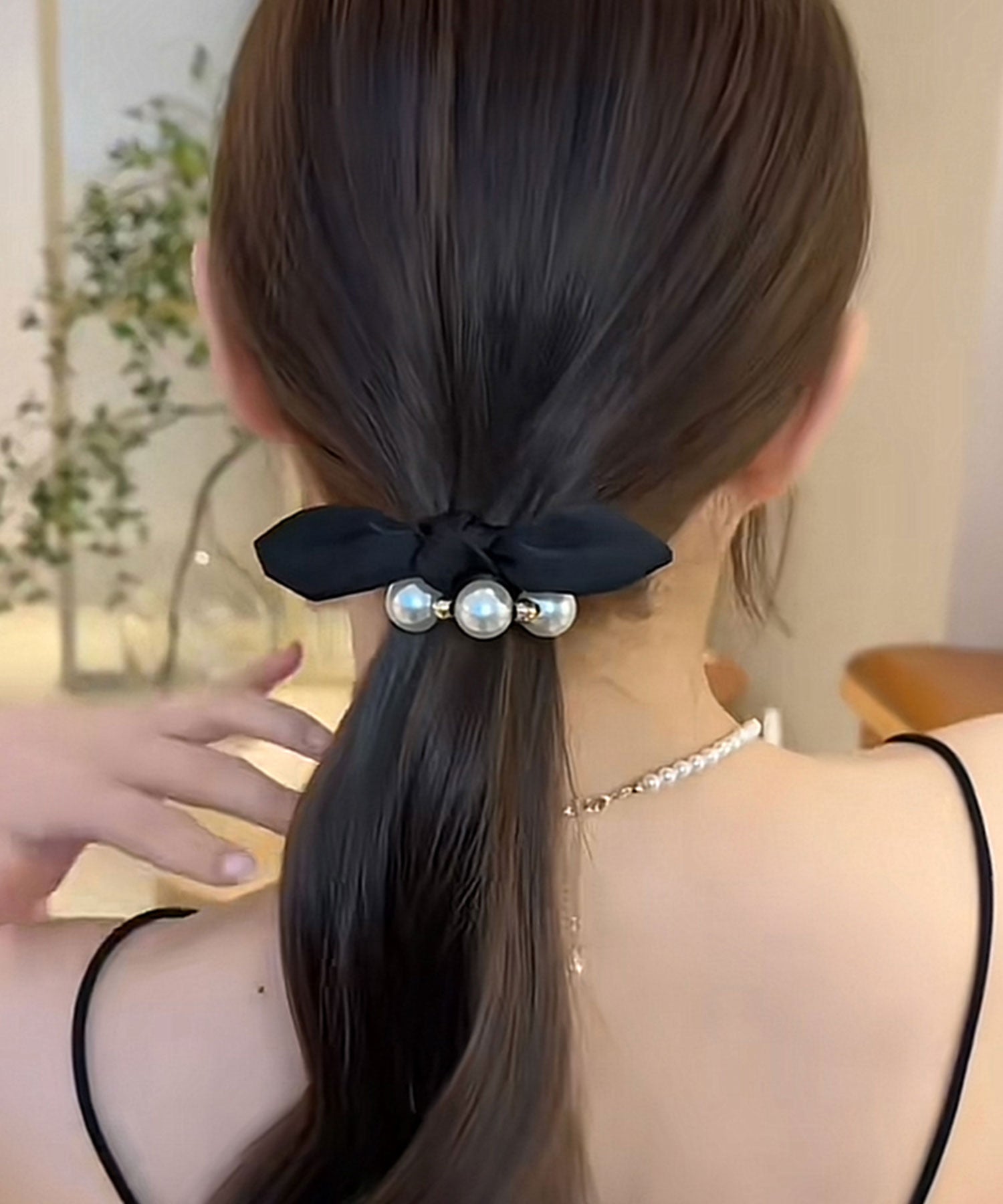 レースレディース Lace Ladies 【3点セット】パール リボン デザイン ヘアゴム （ブラック） ブラック