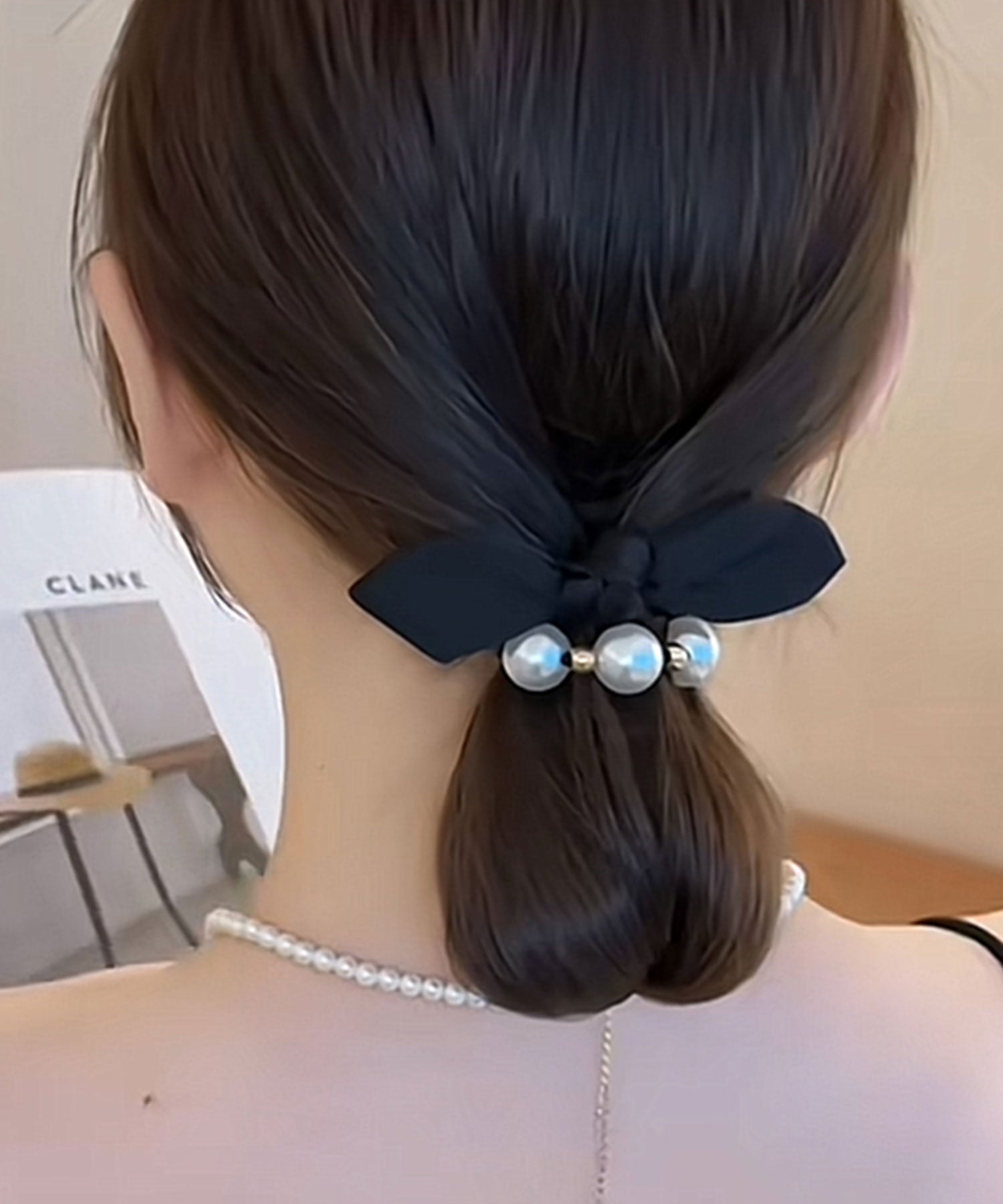 レースレディース Lace Ladies 【3点セット】パール リボン デザイン ヘアゴム （ブラック） ブラック