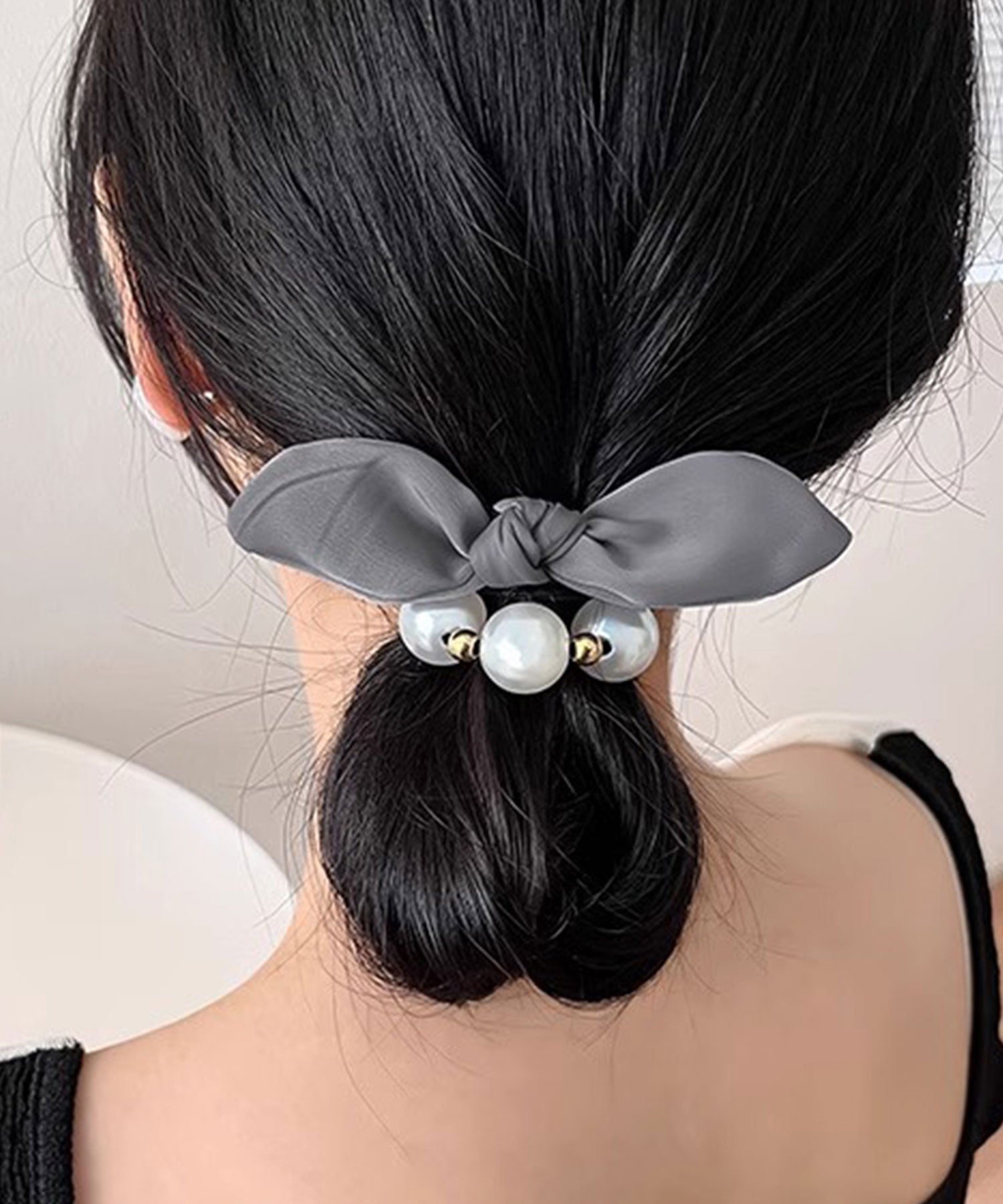 レースレディース Lace Ladies 【3点セット】パール リボン デザイン ヘアゴム （グレー） グレー