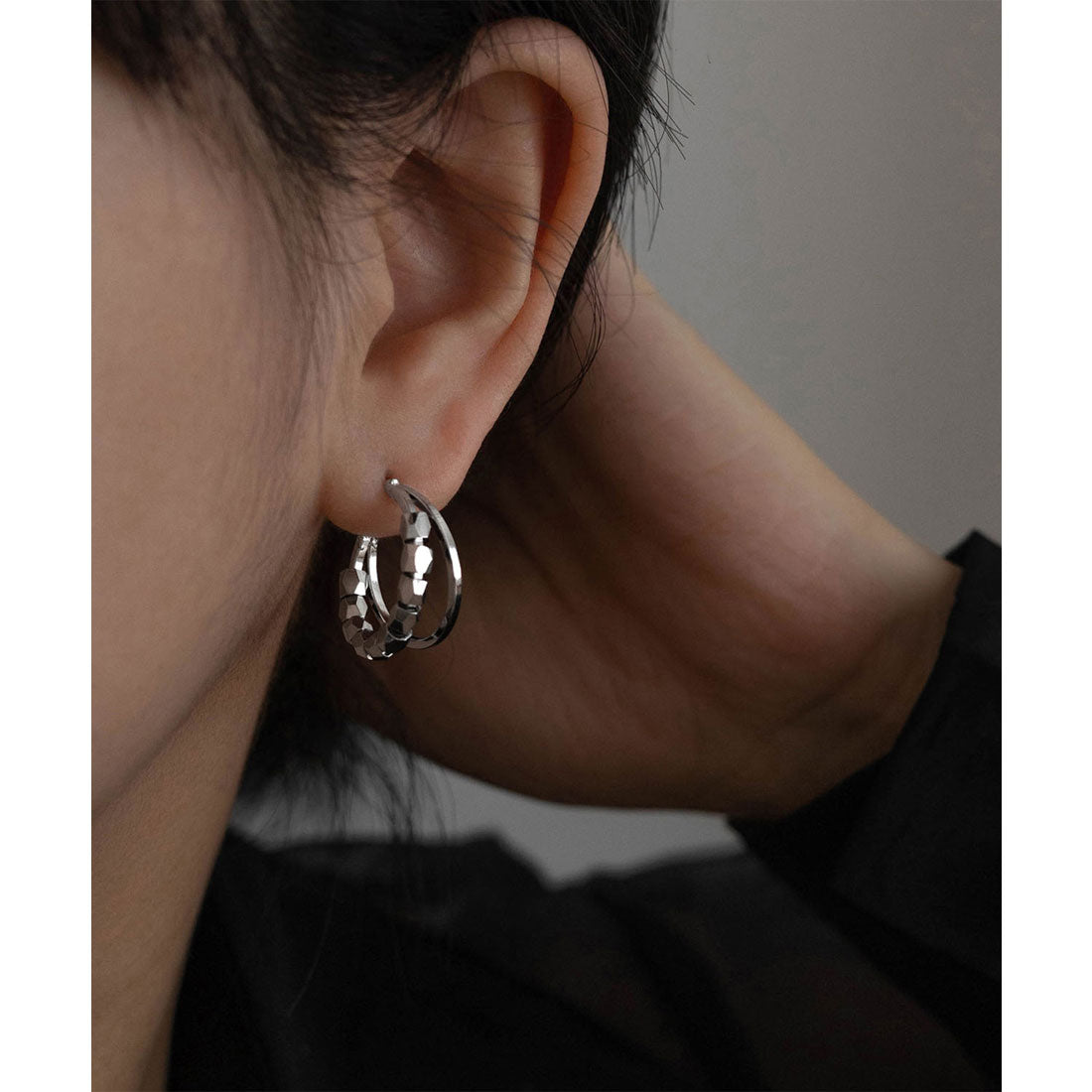 レースレディース Lace Ladies メタル 2連 ハーフ ループ ピアス （シルバー） シルバー