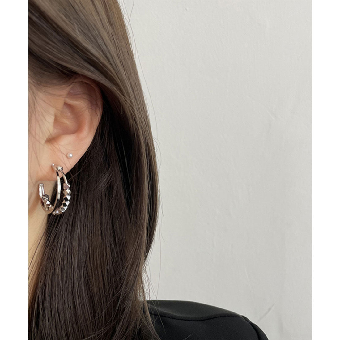レースレディース Lace Ladies メタル 2連 ハーフ ループ ピアス （シルバー） シルバー