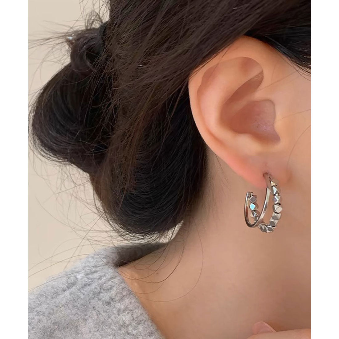 レースレディース Lace Ladies メタル 2連 ハーフ ループ ピアス （シルバー） シルバー