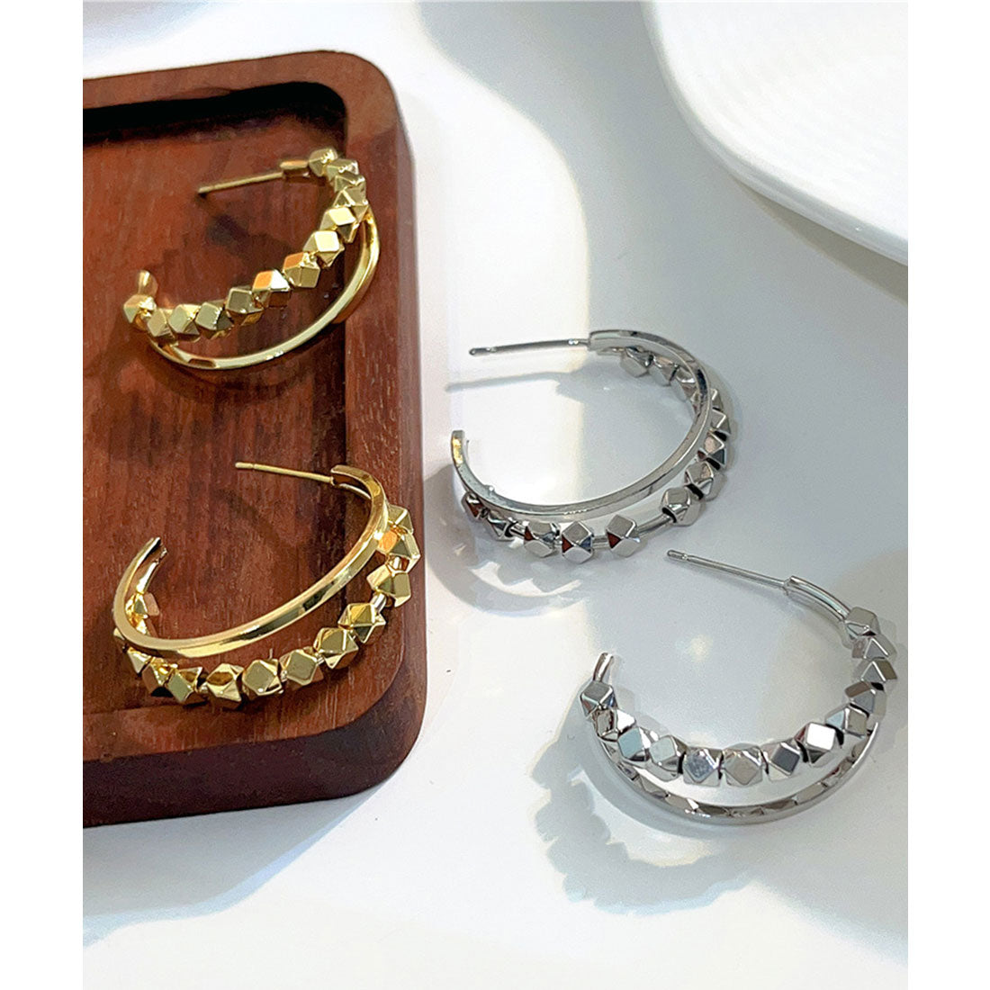 レースレディース Lace Ladies メタル 2連 ハーフ ループ ピアス （シルバー） シルバー