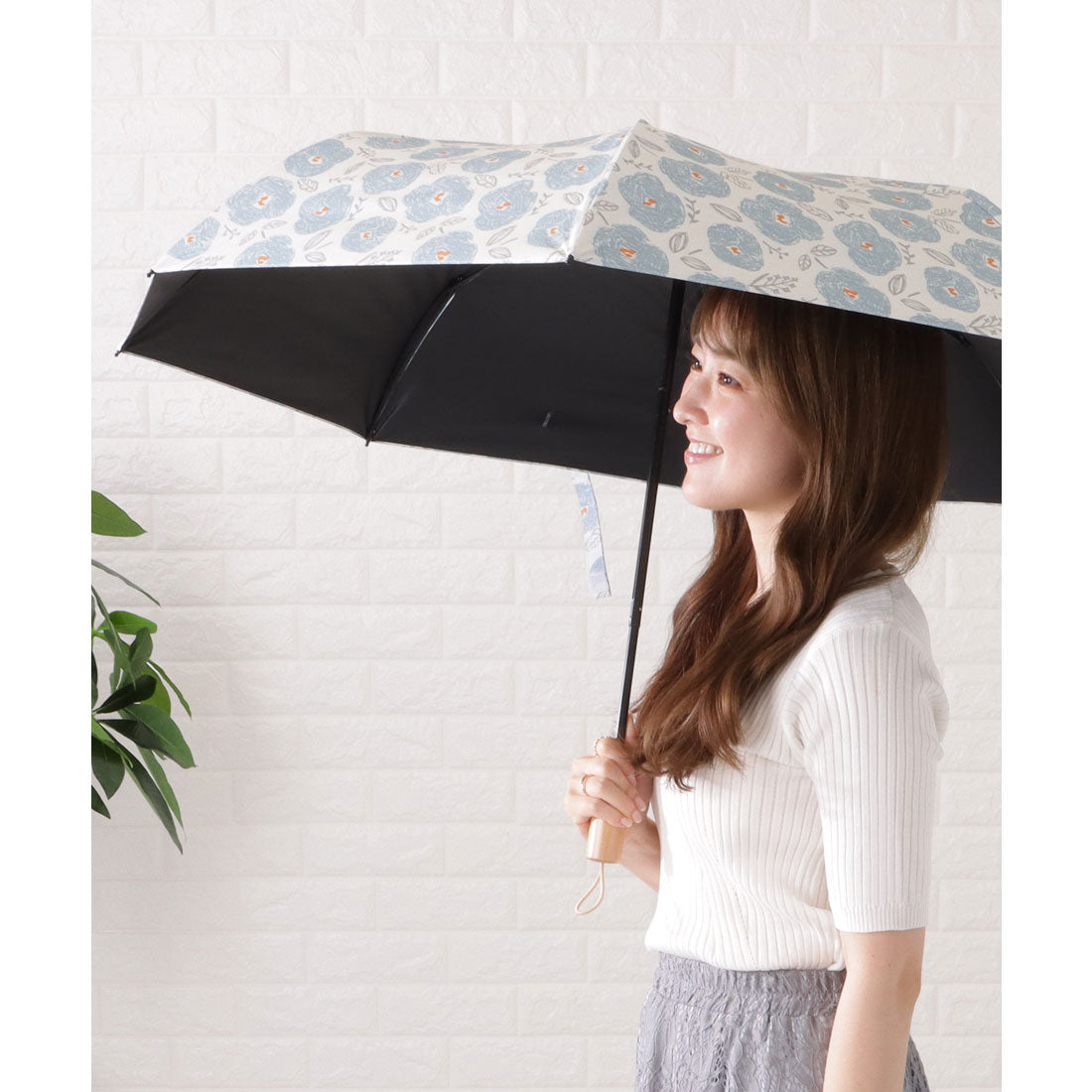 レースレディース Lace Ladies 晴雨兼用ワンタッチフラワー折りたたみ傘,アイボリー