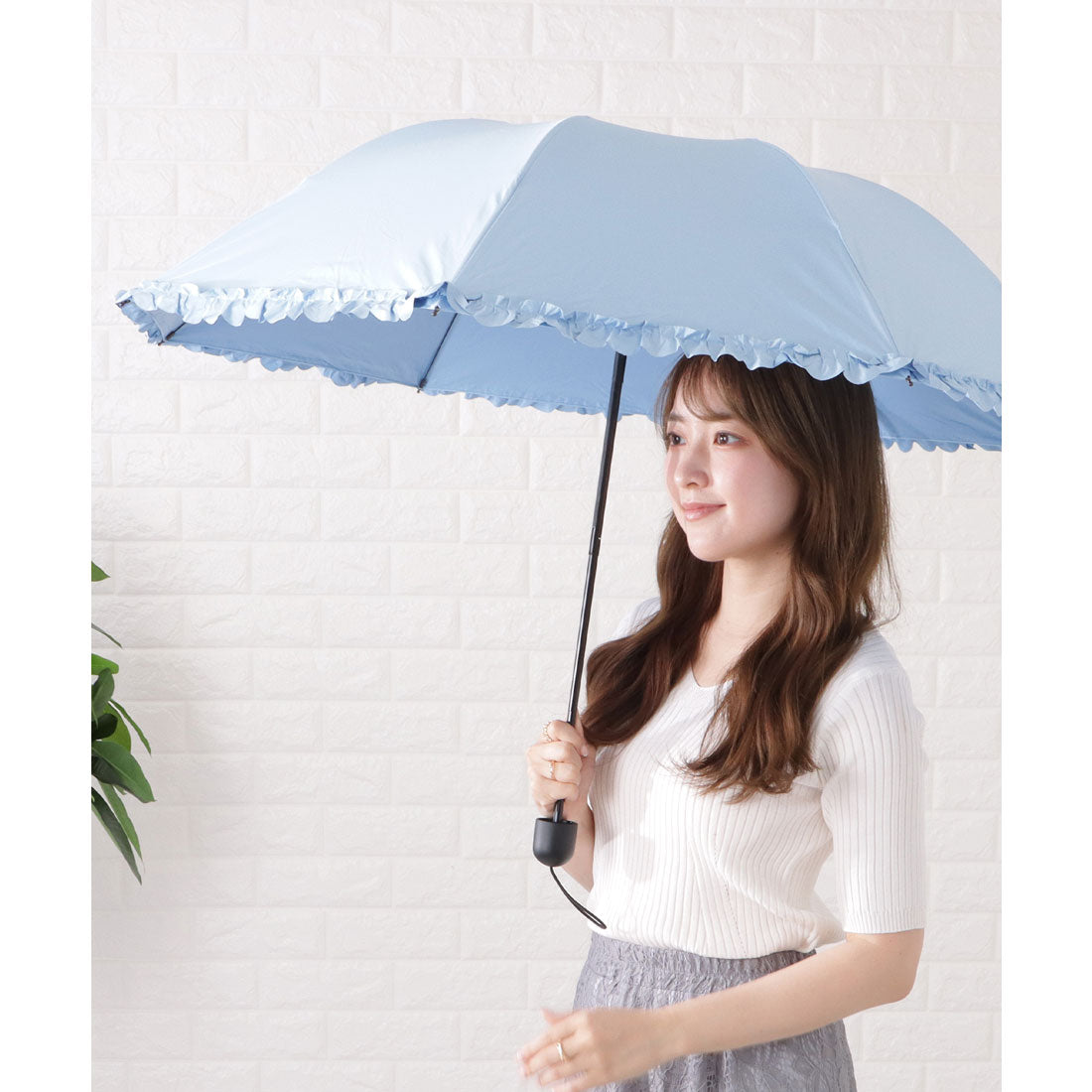 レースレディース Lace Ladies 二段階式フリル付き晴雨兼用傘 （ライトブルー） ライトブルー