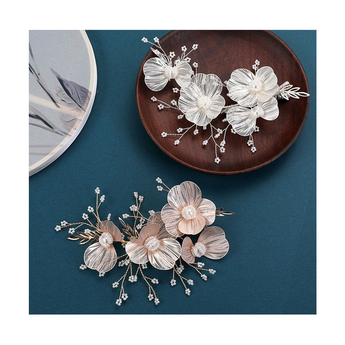 レースレディース Lace Ladies パール × フラワー モチーフ ヘア クリップ （シルバー） シルバー
