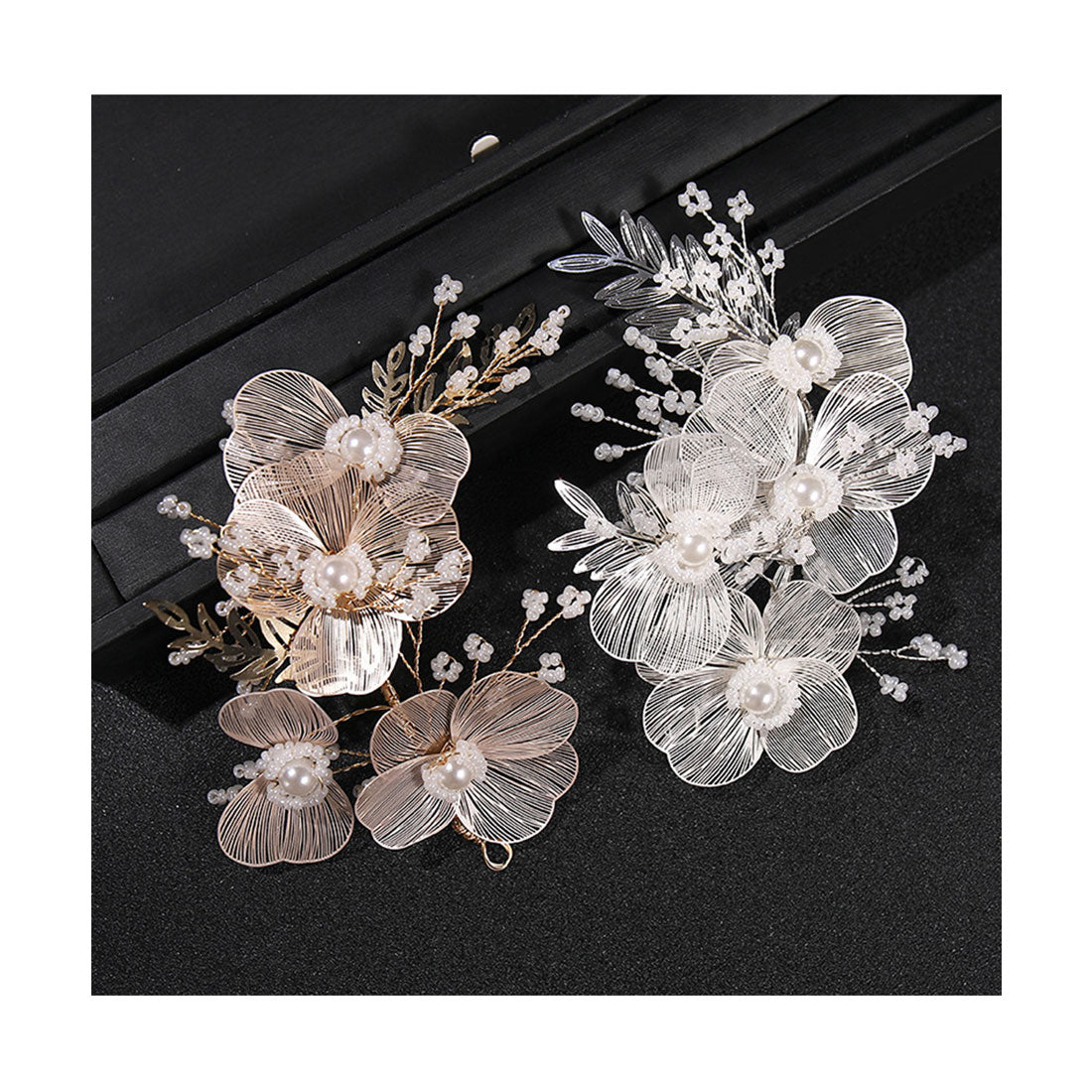 レースレディース Lace Ladies パール × フラワー モチーフ ヘア クリップ （シルバー） シルバー