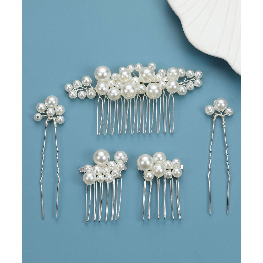 レースレディース Lace Ladies 【5本セット】ボタニカル パール ヘアコーム Uピン （シルバー） シルバー