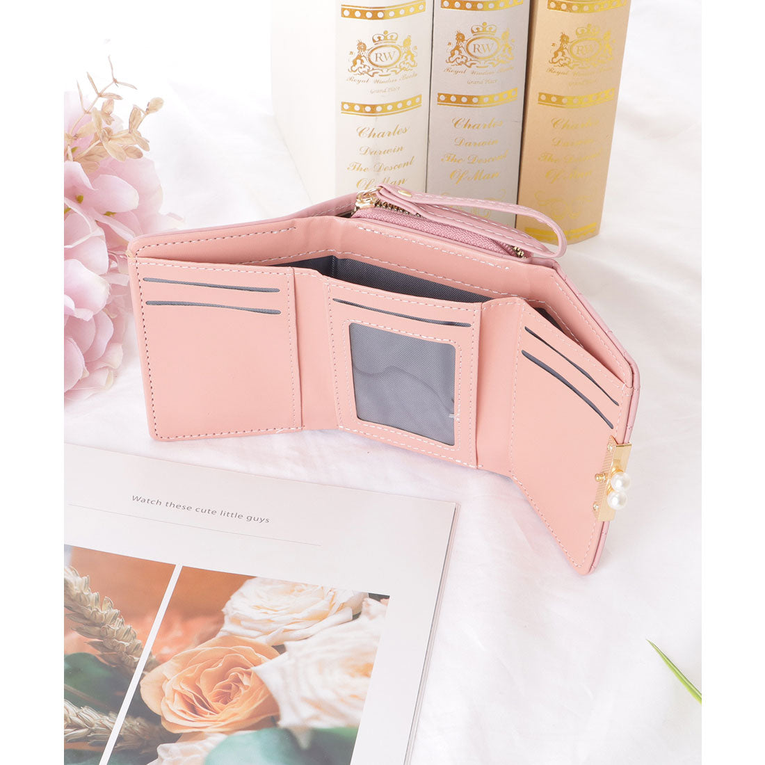 レースレディース Lace Ladies レザー調 キルティング パール付き 三つ折り 財布 （ブラック） ブラック