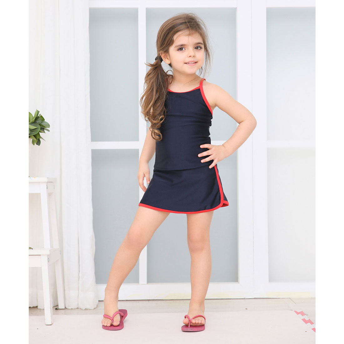 レースレディース Lace Ladies 女児 ライン入り セパレート スカートタイプ スクール水着 ガールズ 女子 ワンピース水着【返品不可商品】