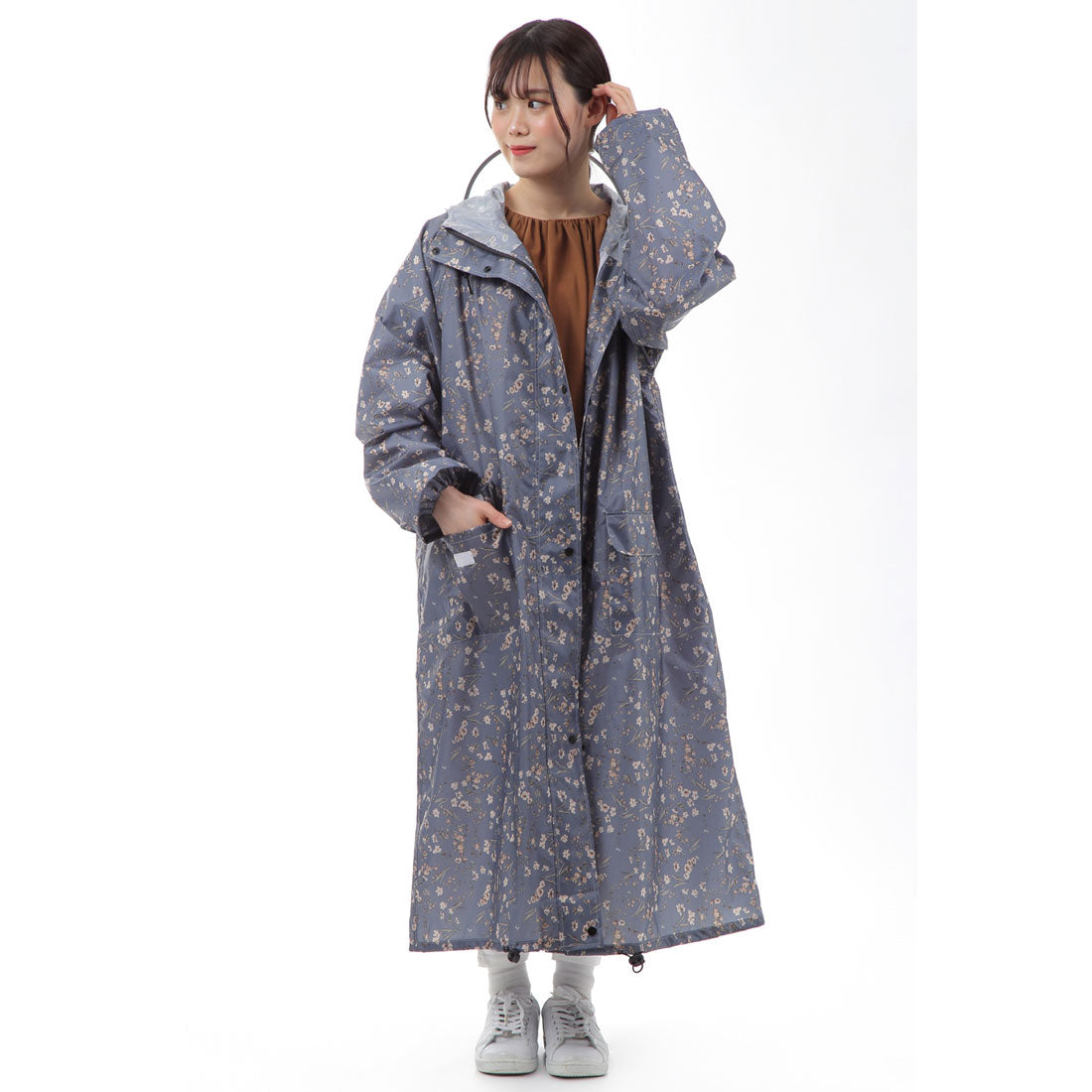 レースレディース Lace Ladies バイザー取り外し可能 小花柄 軽量レインコート,花柄ブルー