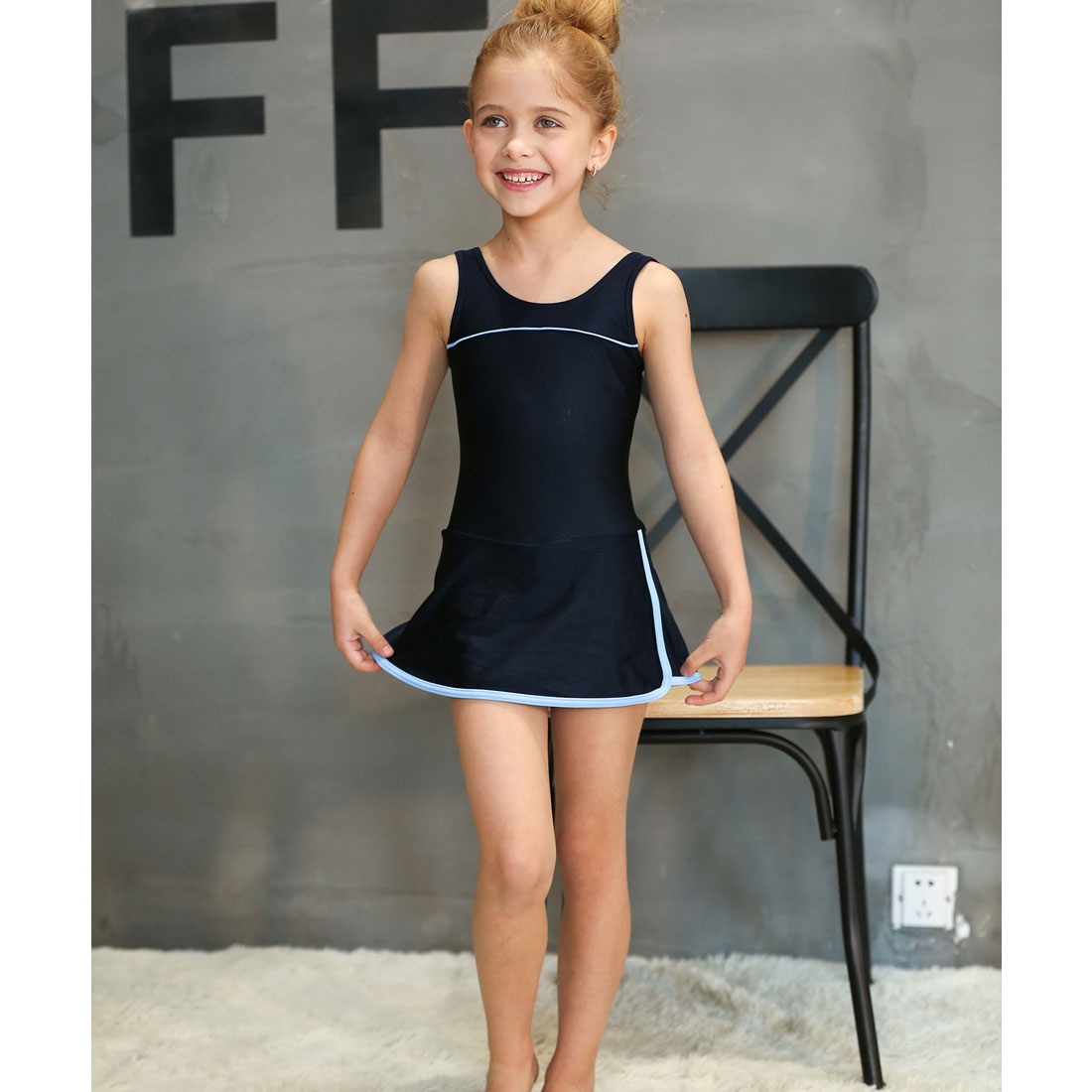 Lace Ladies Girls Lined One Piece School Swimsuit Girls Women One Piece Swimsuit Skirt [Non-returnable item]