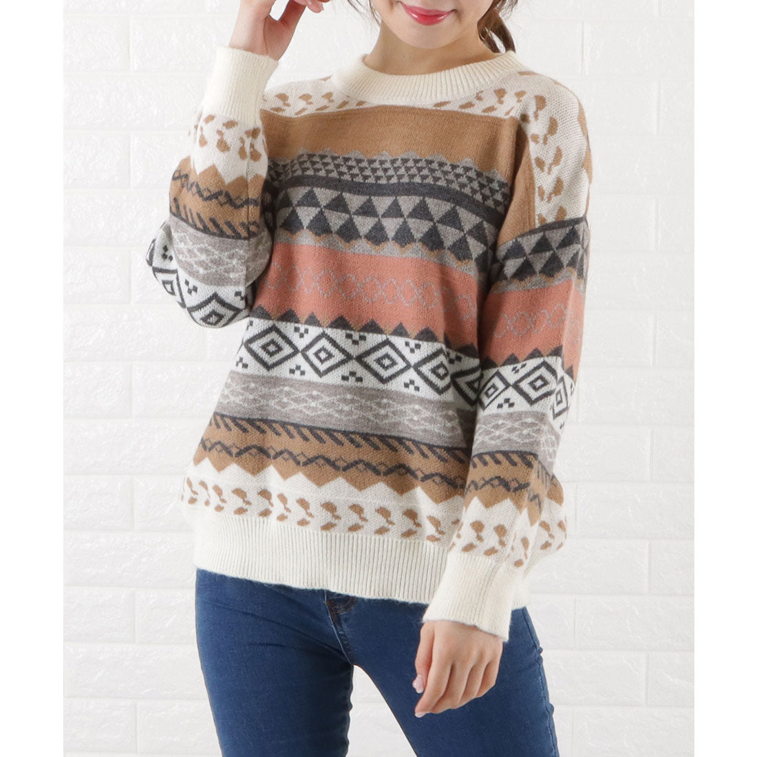 Race Ladies Lace Ladies Nordic Jacquard Knit Pullover
