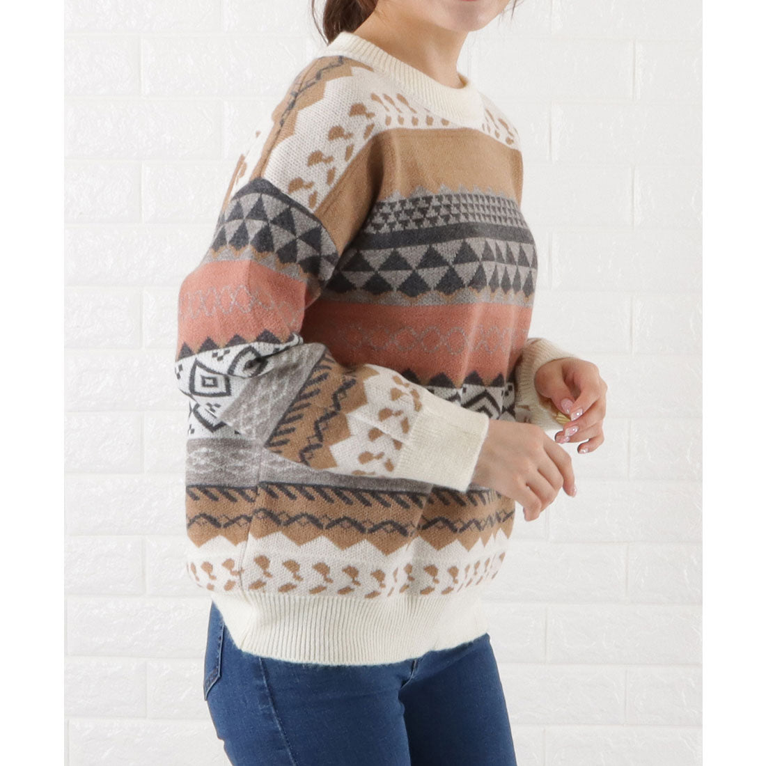 Race Ladies Lace Ladies Nordic Jacquard Knit Pullover