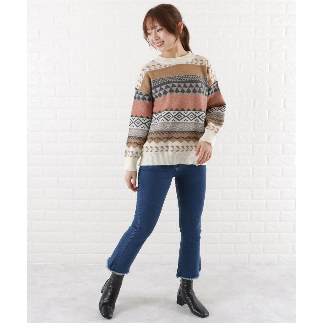 Race Ladies Lace Ladies Nordic Jacquard Knit Pullover