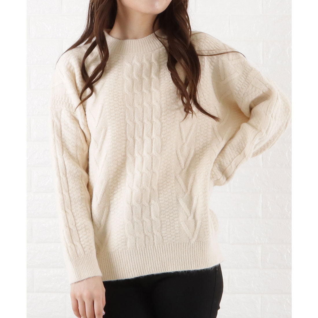 レースレディース Lace Ladies オーバーサイズケーブルニットセーター,ベージュ