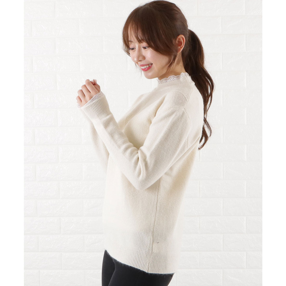 レースレディース Lace Ladies レースモックネックニットプルオーバー
