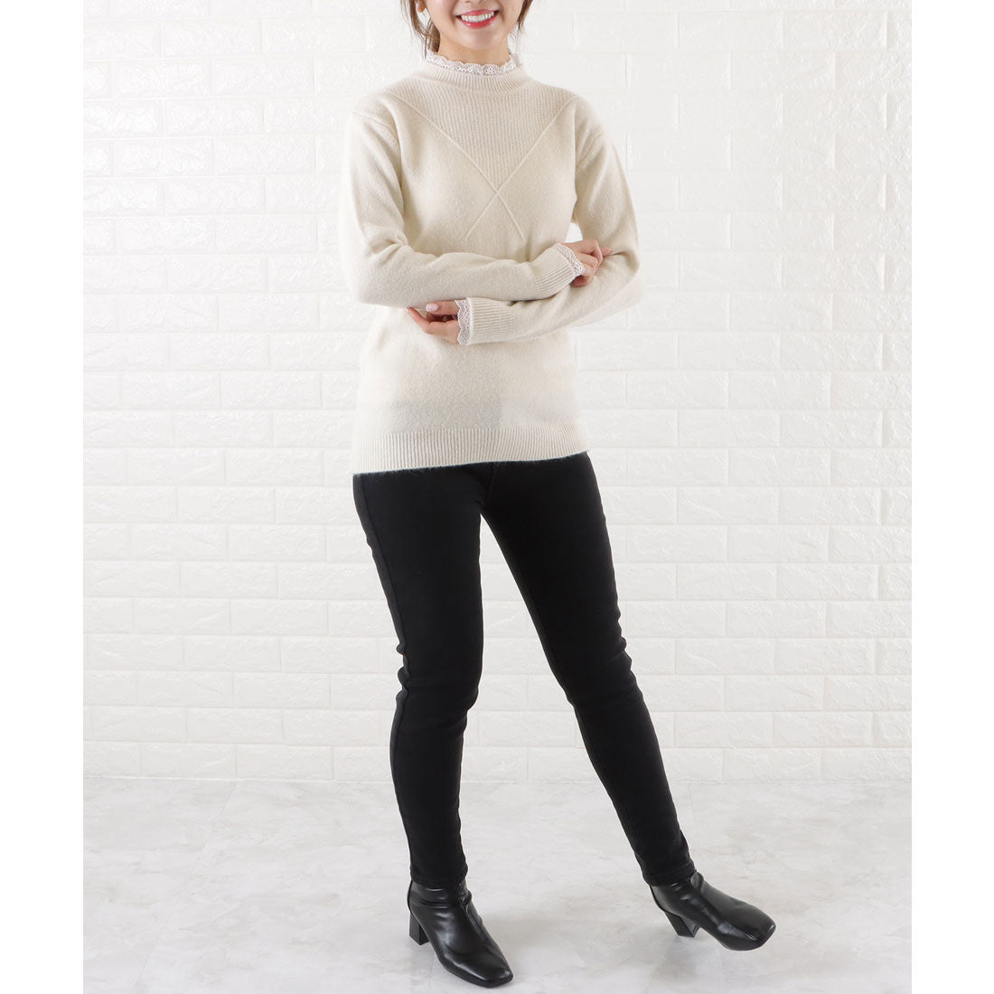 レースレディース Lace Ladies レースモックネックニットプルオーバー