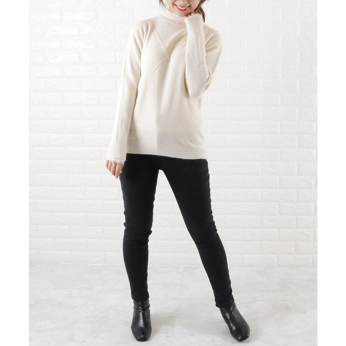 レースレディース Lace Ladies レースモックネックニットプルオーバー