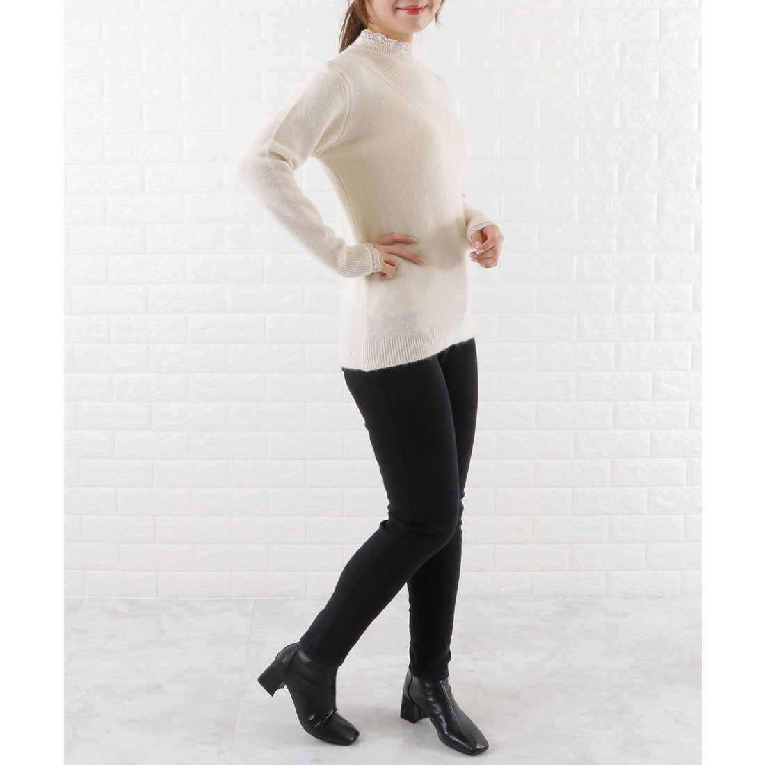 レースレディース Lace Ladies レースモックネックニットプルオーバー