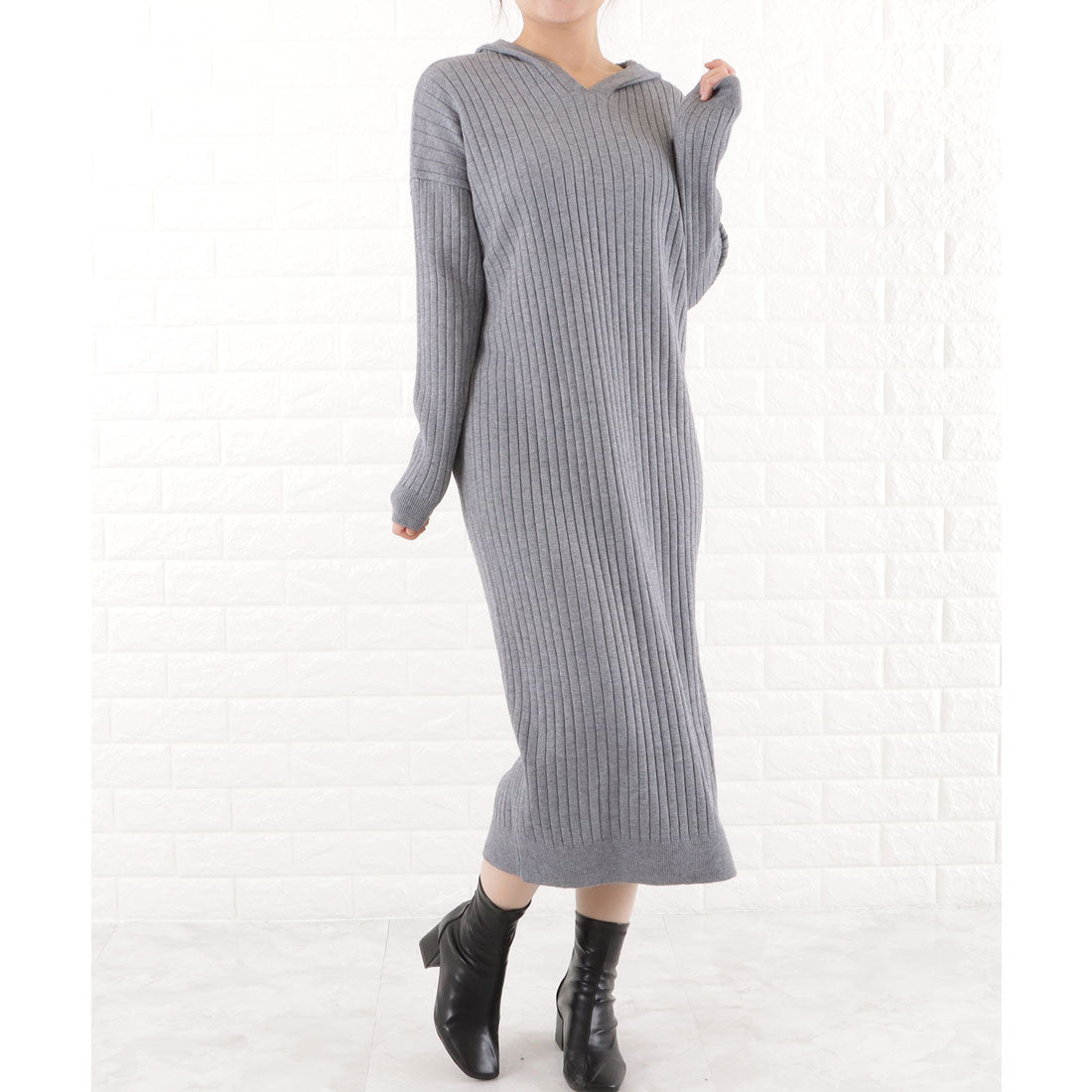 Lace Ladies Hooded ribbed knit dress Lace Ladies Hooded ribbed knit dress