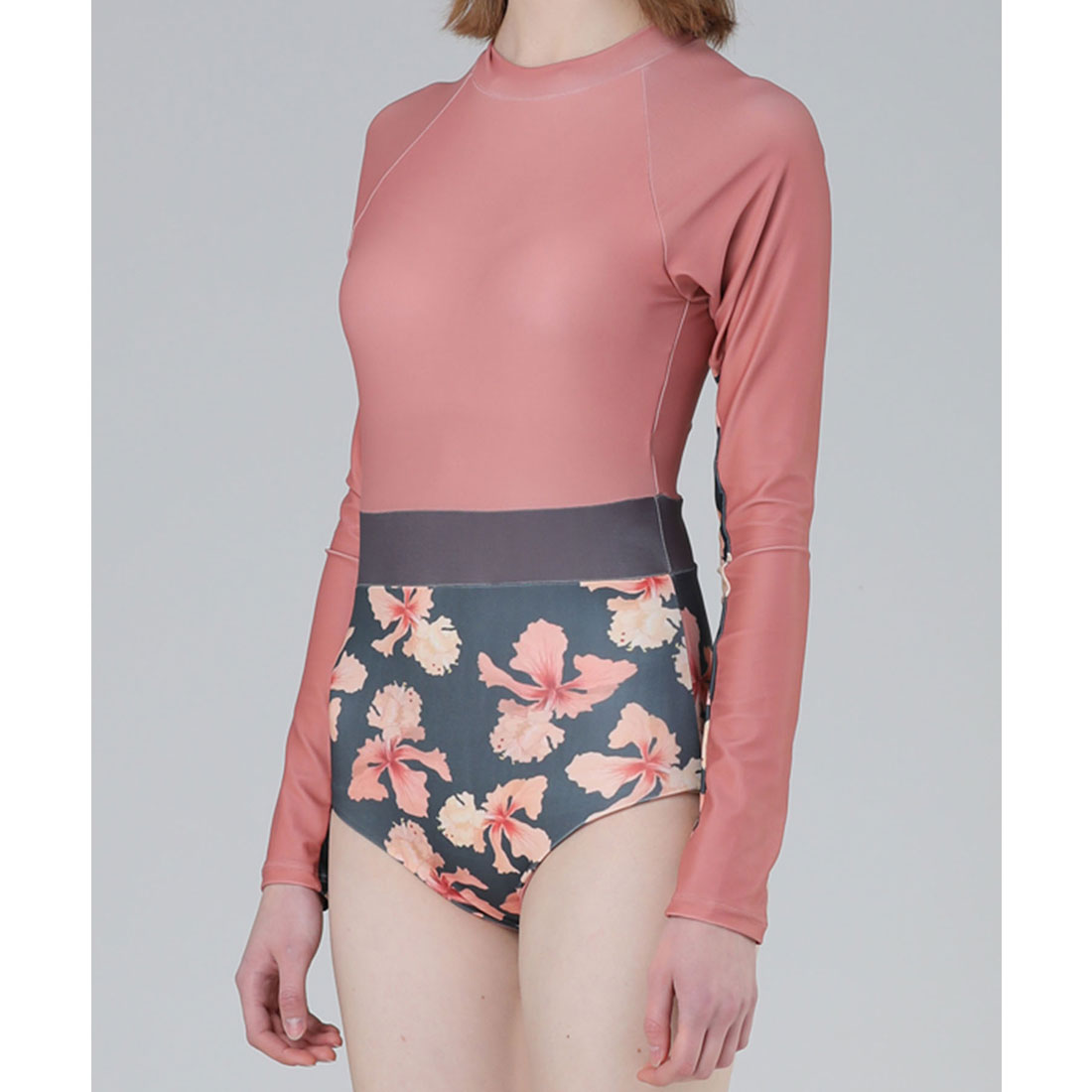 レースレディース Lace Ladies 花柄ドッキングワンピース長袖水着【返品不可商品】