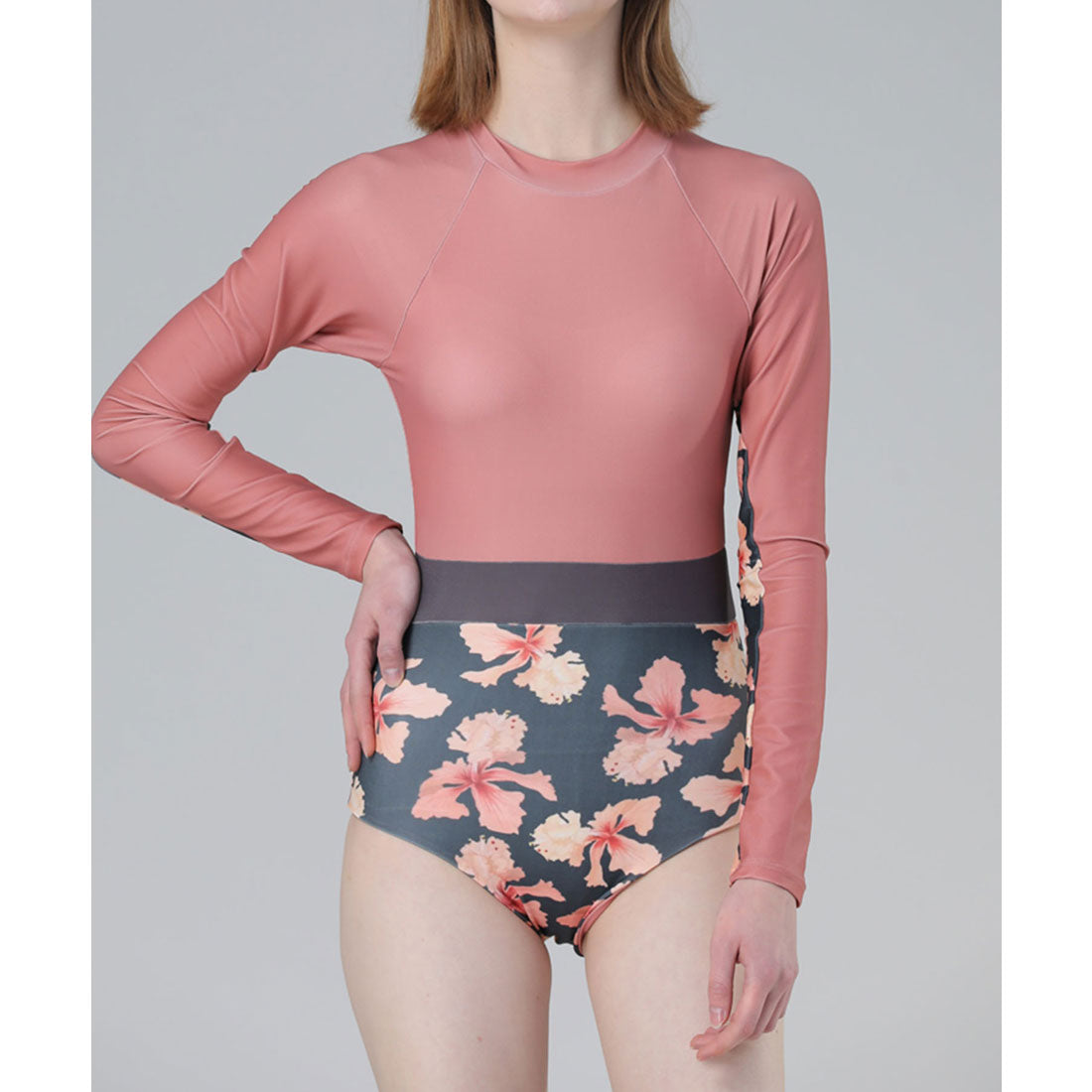 レースレディース Lace Ladies 花柄ドッキングワンピース長袖水着【返品不可商品】