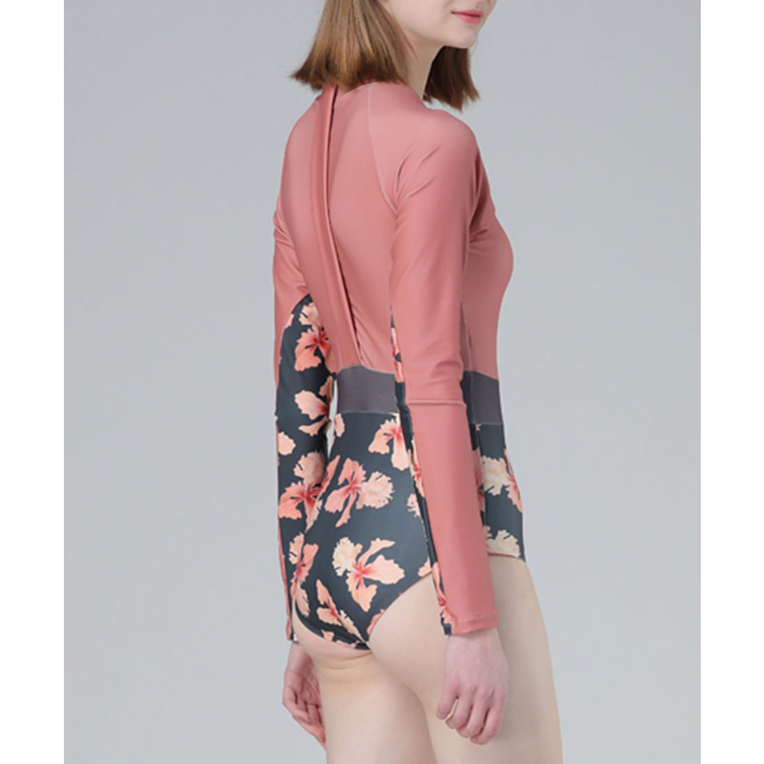 レースレディース Lace Ladies 花柄ドッキングワンピース長袖水着【返品不可商品】